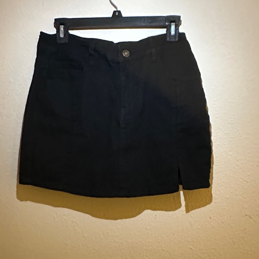 Classic Black Mini Jean Skort with Front Slit
